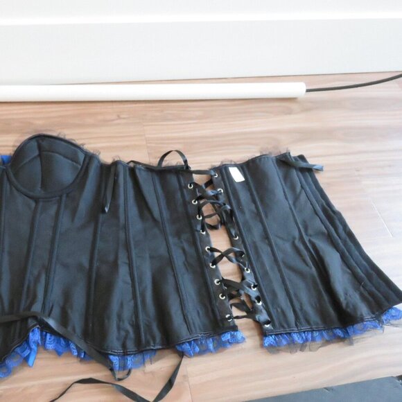 WHIMSIGOTH Goth Dark Fairy Goth Pirate Steampunk Lace Satin Boned Corset Black - Picture 12 of 13